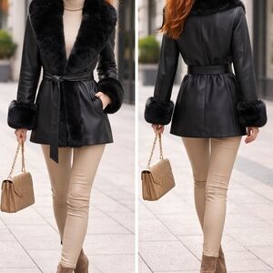 Joseph Ribkoff Black Coat with Faux Fur Trim